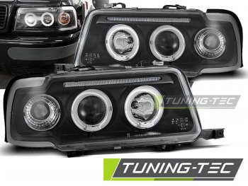 Передние фары Tuning-Tec Angel Eyes чёрные для Audi 80 B4