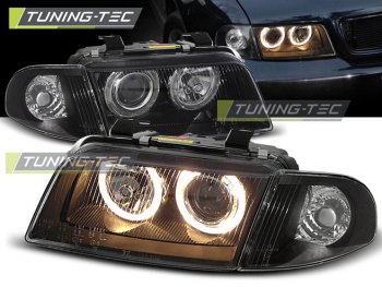 Передняя альтернативная оптика Angel Eyes Black V2 для Audi A4 B5