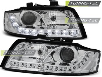 Передние тюнинговые фары с DRL огнями хром для Audi A4 B6