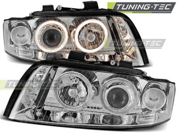 Передние фары с ангельскими глазками хром для Audi A4 B6
