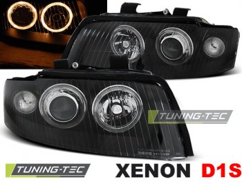 Передняя альтернативная оптика Angel Eyes Black для Audi A4 B6 XENON