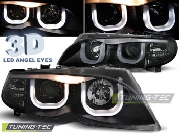 Фары передние Angel Eyes Black 3D для BMW 3 E46 Sedan рестайл