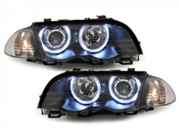 Фары передние Angel Eyes LED Black раздельные для BMW 3 E46 Sedan