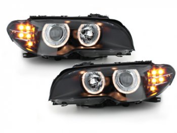 Фары передние Angel Eyes Black с LED поворотниками для BMW 3 E46 Coupe / Cabrio рестайл