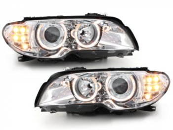 Фары передние Angel Eyes Chrome с LED поворотниками для BMW 3 E46 Coupe / Cabrio рестайл