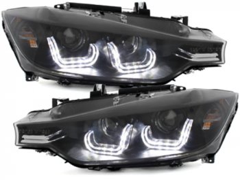 Передняя альтернативная оптика Angel Eyes Black 3D для BMW 3 F30 / F31