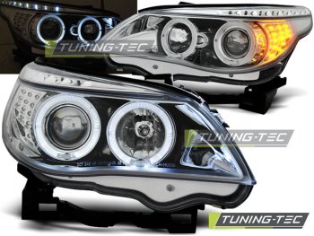 Передняя альтернативная оптика LED Angel Eyes Chrome для BMW 5 E60