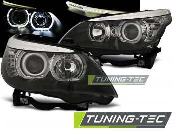 Передняя альтернативная оптика F-Style LED Angel Eyes Black для BMW 5 E60