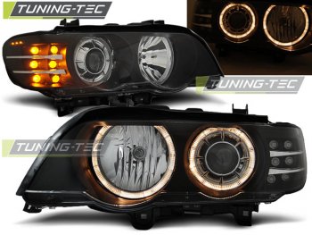 Фары передние Tuning-Tec с LED поворотом Angel Eyes Black для BMW X5 E53