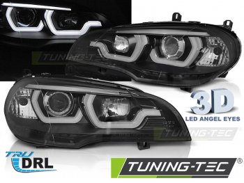 Передние фары 3D ангельские глазки чёрные от Tuning-Tec для BMW X5 E70