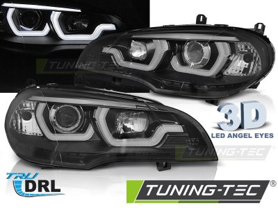 Передние фары 3D ангельские глазки чёрные от Tuning-Tec для BMW X5 E70