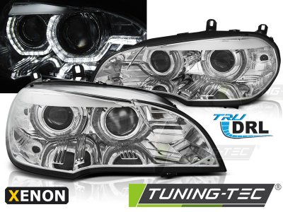 Передняя альтернативная оптика 3D ангельские глазки хром от Tuning-Tec для BMW X5 E70 под ксенон