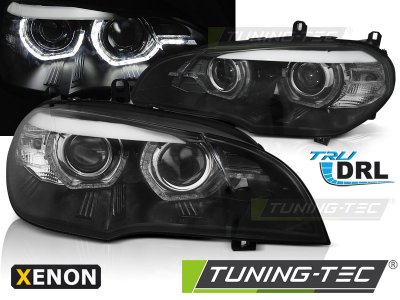 Передняя альтернативная оптика 3D ангельские глазки чёрные от Tuning-Tec для BMW X5 E70 под ксенон