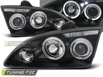 Фары передние с ангельскими глазками чёрные от Tuning-Tec для Ford Focus II