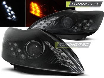 Фары передние с ходовыми огнями чёрные от Tuning-Tec для Ford Focus II рестайл