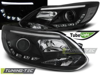 Фары передние с дневными ходовыми огнями чёрные от Tuning-Tec для Ford Focus III