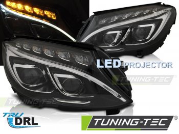 Передние фары TubeLight LED Black на Mercedes C класс W205