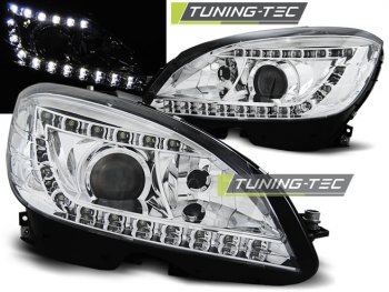 Передняя альтернативная оптика Daylight Chrome на Mercedes C класс W204 XENON