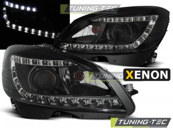 Передняя альтернативная оптика Daylight Black на Mercedes C класс W204 XENON