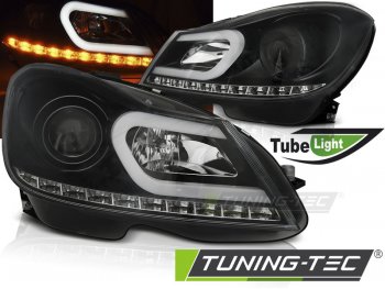 Передние фары Tube Light Black на Mercedes C класс W204 рестайл