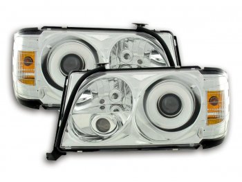 Передние фары моноблок хром с линзой от FK на Mercedes E класс W124 рестайл