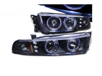 Передняя альтернативная оптика LED Angel Eyes Black на Mitsubishi Galant VIII USA