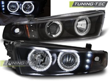 Передние фары с ангельскими глазками Black на Mitsubishi Galant VIII