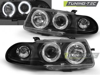 Передние фары с ангельскими глазками Black от Tuning-Tec на Opel Astra F рестайл