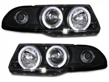Передняя альтернативная оптика LED Angel Eyes Black на Opel Astra F рестайл