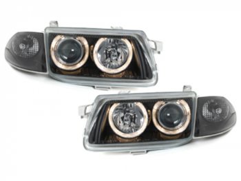 Передние тюнинговые фары Angel Eyes Black на Opel Astra F