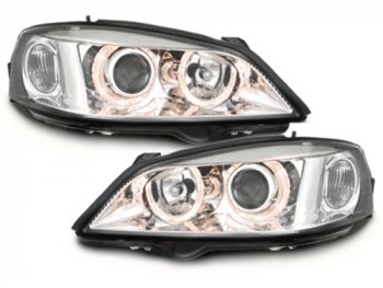 Передние фары с ангельскими глазками Chrome на Opel Astra G