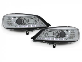 Передние фары LED Dayline Chrome на Opel Astra G