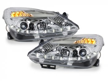 Передняя альтернативная оптика LED Dayline Chrome на Opel Corsa D