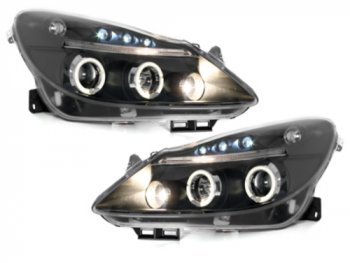 Передняя альтернативная оптика Angel Eyes Black на Opel Corsa D
