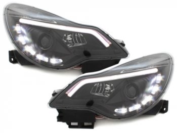 Передние фары Dlite Black на Opel Corsa D рестайл