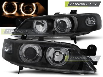 Передние фары с ангельскими глазками Black от Tuning-Tec на Opel Vectra B рестайл