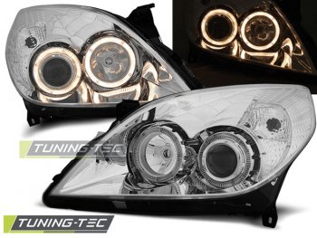 Передние тюнинговые фары Angel Eyes Chrome от Tuning-Tec на Opel Vectra C рестайл