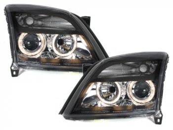 Передняя альтернативная оптика Angel Eyes Black на Opel Vectra C