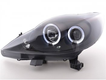 Передняя альтернативная оптика Angel Eyes Black на Peugeot 107