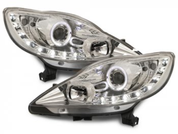 Передние фары с DRL огнями Dayline Chrome на Peugeot 107