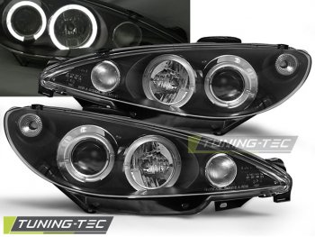 Передние тюнинговые фары Angel Eyes Black от Tuning-Tec на Peugeot 206 рестайл