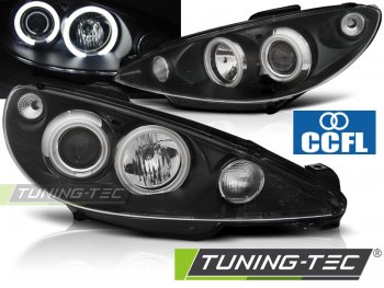 Передние фары CCFL Angel Eyes Black на Peugeot 206 рестайл