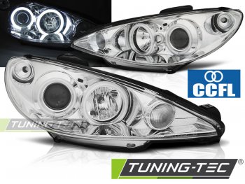 Передние фары CCFL Angel Eyes Chrome на Peugeot 206 рестайл