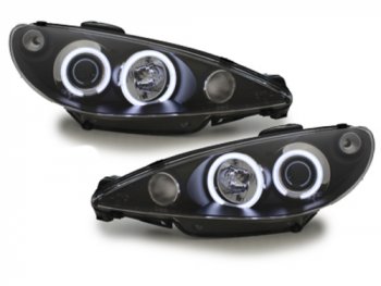 Передние фары CCFL Angel Eyes Black на Peugeot 206 рестайл