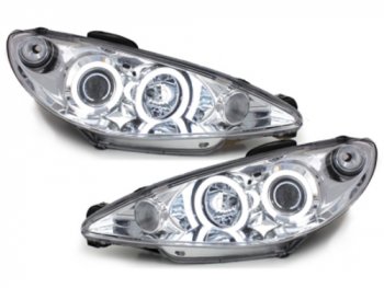 Передние фары CCFL Angel Eyes Chrome на Peugeot 206
