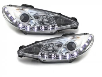 Передние фары с DRL огнями Dayline Chrome на Peugeot 206