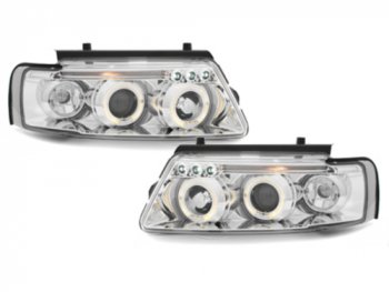 Фары передние LED Angel Eyes Chrome Var2 на VW Passat B5 3B
