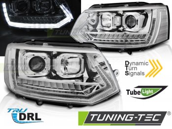 Передние фары с динамическим указателем поворота и DRL хром на VW T5