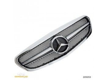 Решётка радиатора в стиле AMG С63 Chrome Silver на Mercedes C класс W205 Elegance / Classic