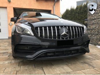 Решётка радиатора Black Chrome GT Look на Mercedes A класс W176 рестайл